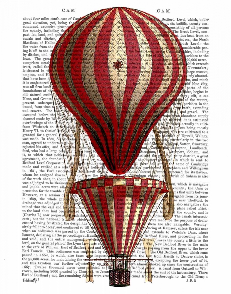 Wall art: Tiered Hot Air Balloon Print Red, by Fab Funky