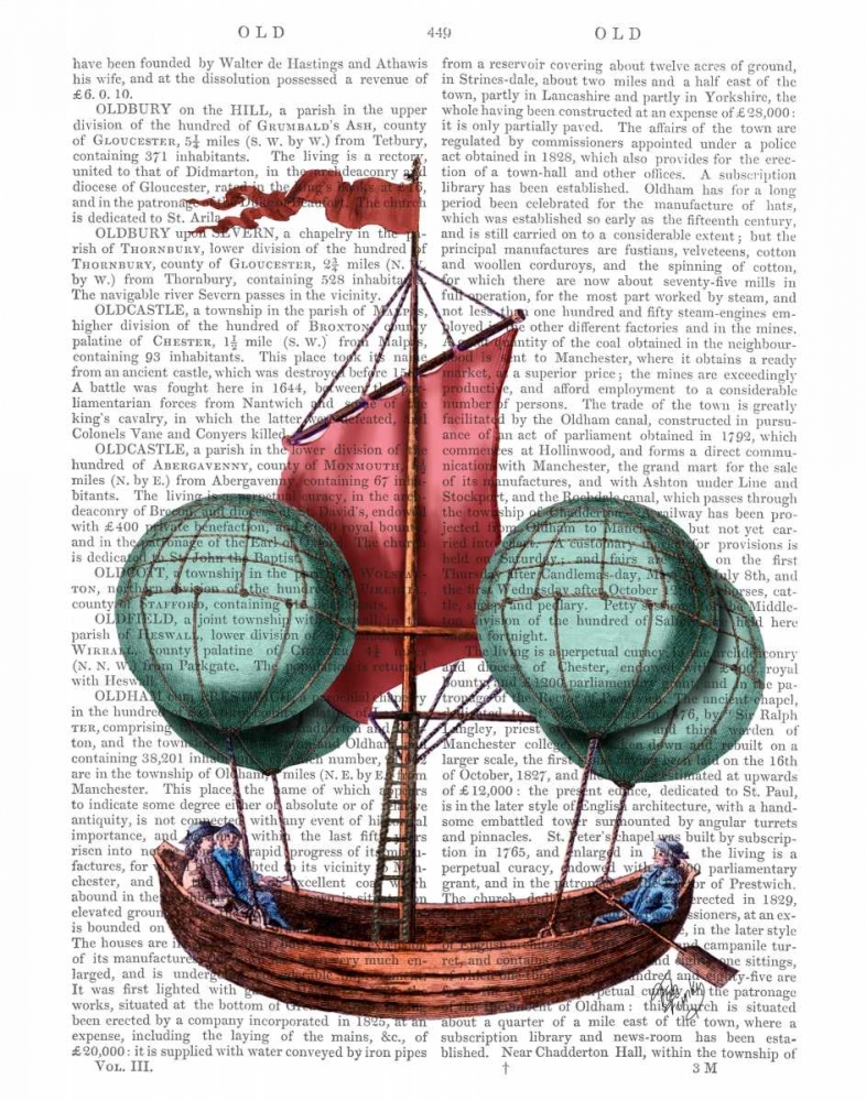 Wall art: Hot Air Balloon Airship With Red Sail, by Fab Funky