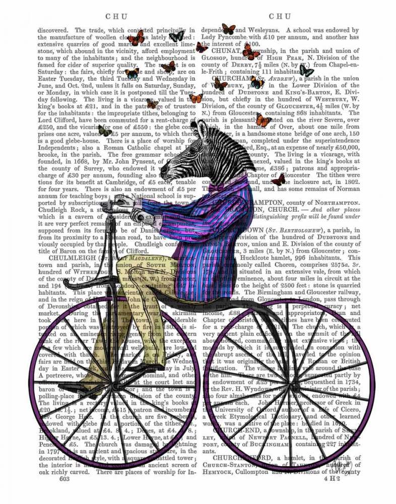 Wall art: Zebra On Bicycle, by Fab Funky