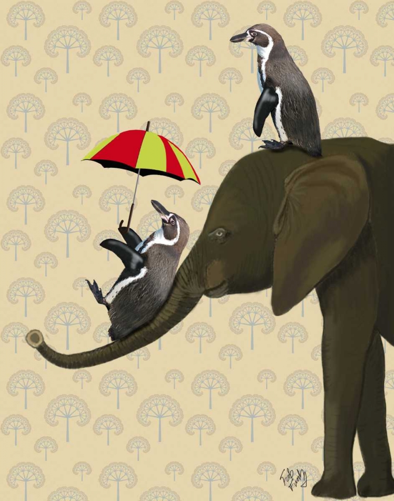Art Print: Elephant and Penguins