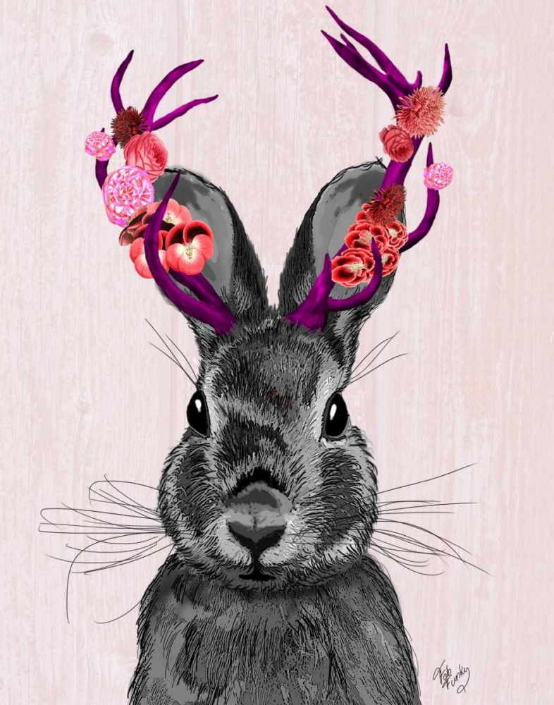 Wall Art Painting id:67943, Name: Jackalope with Pink Antlers, Artist: Fab Funky