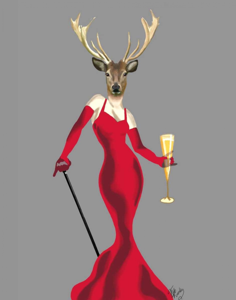 Wall Art Painting id:68009, Name: Glamour Deer in Red, Artist: Fab Funky