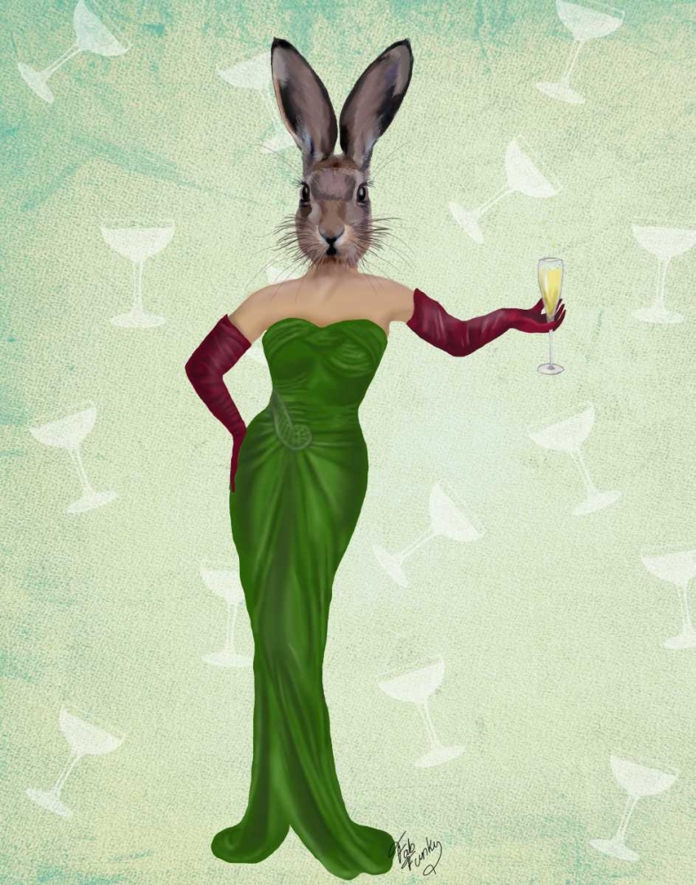 Wall art: Rabbit Green Dress, by Fab Funky