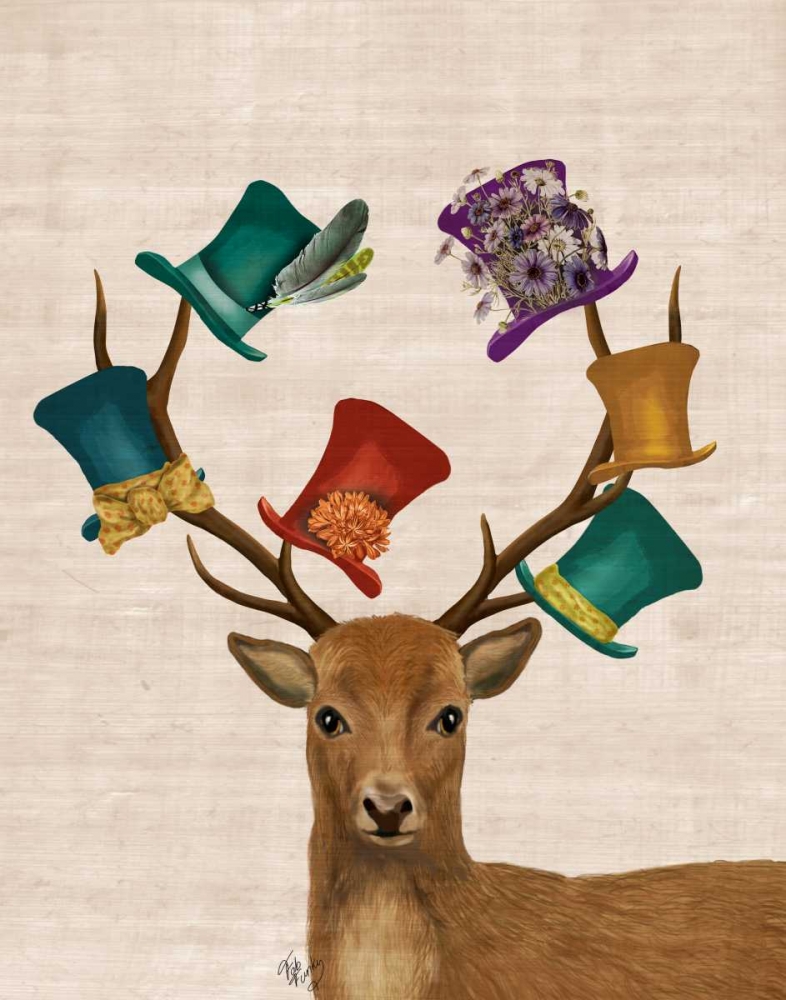 Wall art: Hat Collector Deer, by Fab Funky