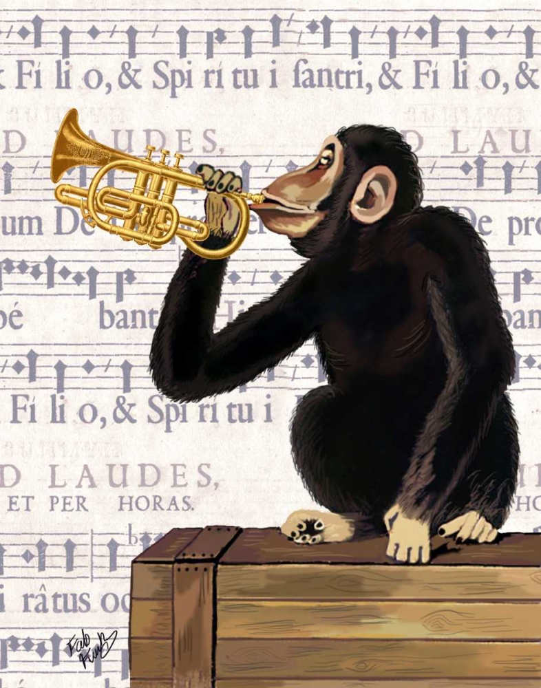 Wall art: Monkey Playing Trumpet, by Fab Funky