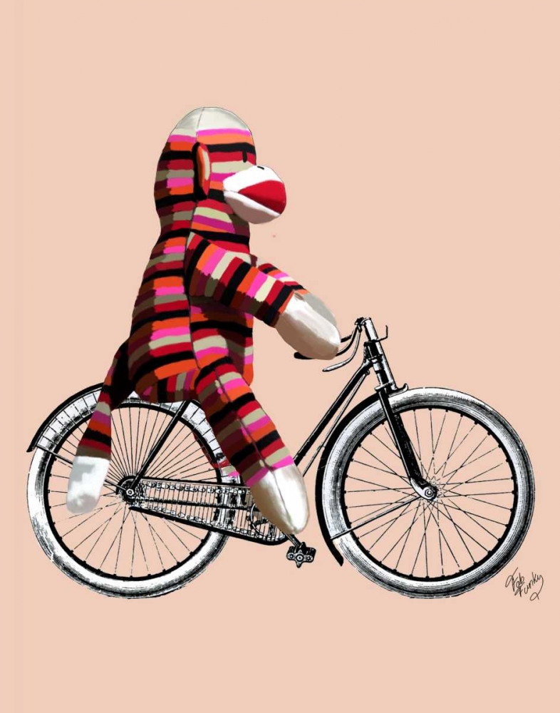 Art Print: Sock Monkey on Bicycle