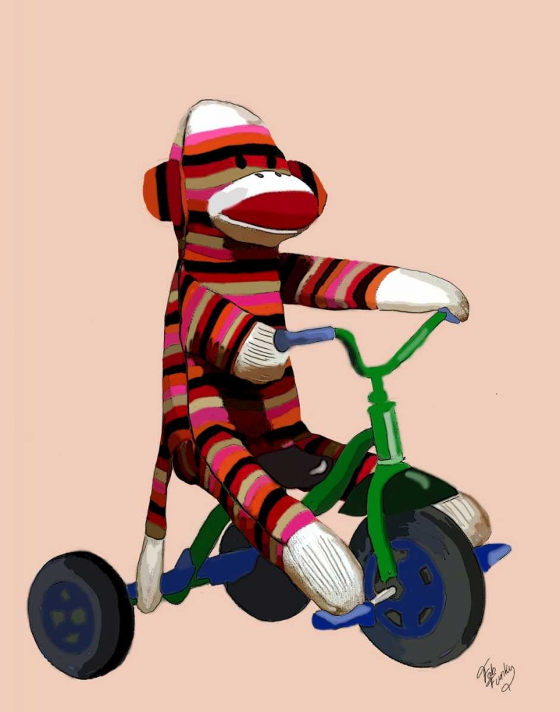 Wall art: Sock Monkey Tricycle, by Fab Funky