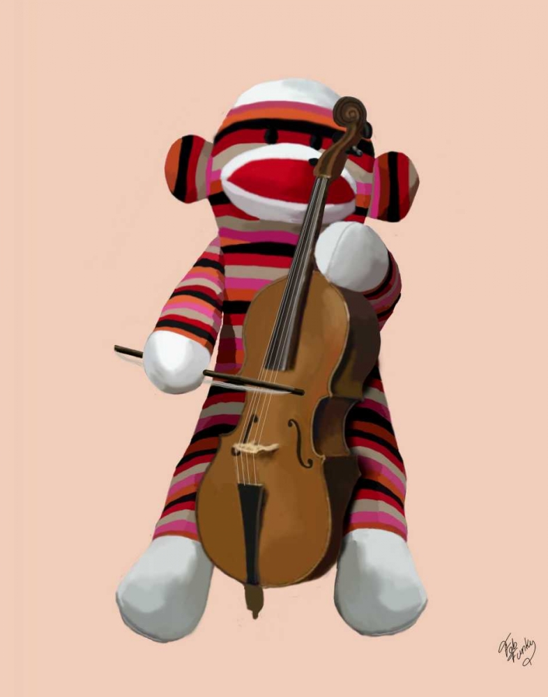 Wall Art Painting id:68089, Name: Sock Monkey and Cello, Artist: Fab Funky