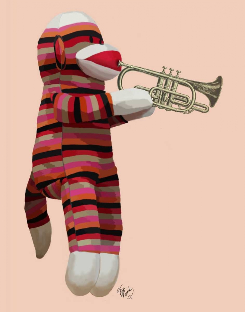 Wall art: Sock Monkey Playing Trumpet, by Fab Funky