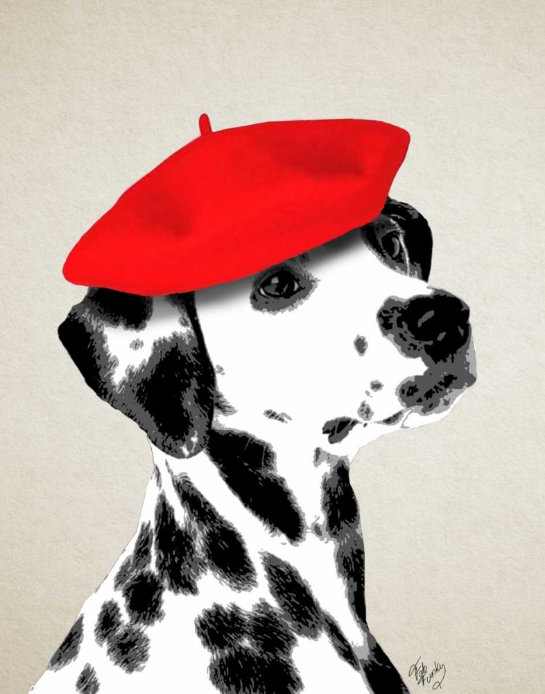 Wall Art Painting id:68121, Name: Dalmatian With Red Beret, Artist: Fab Funky