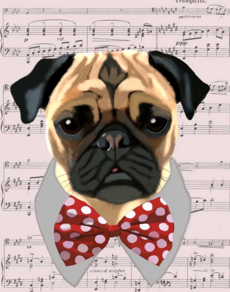 Wall Art Painting id:98977, Name: Pug with Red and White Spotty Bow Tie, Artist: Fab Funky