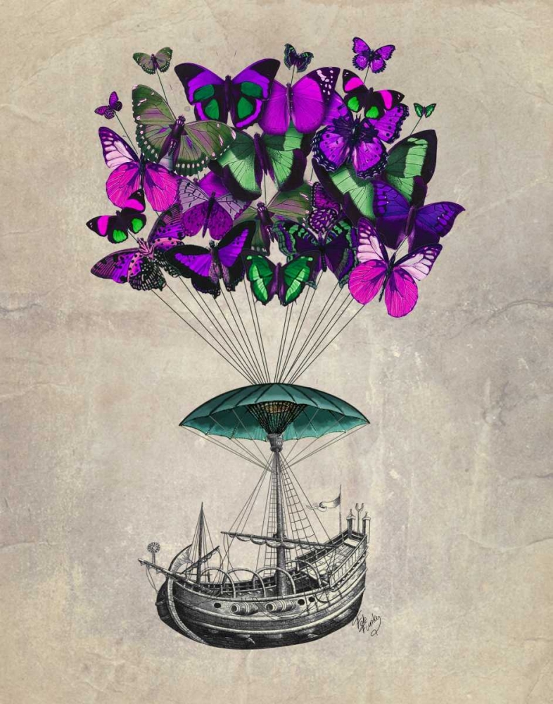 Wall art: Butterfly Airship 2 Purple and Green, by Fab Funky