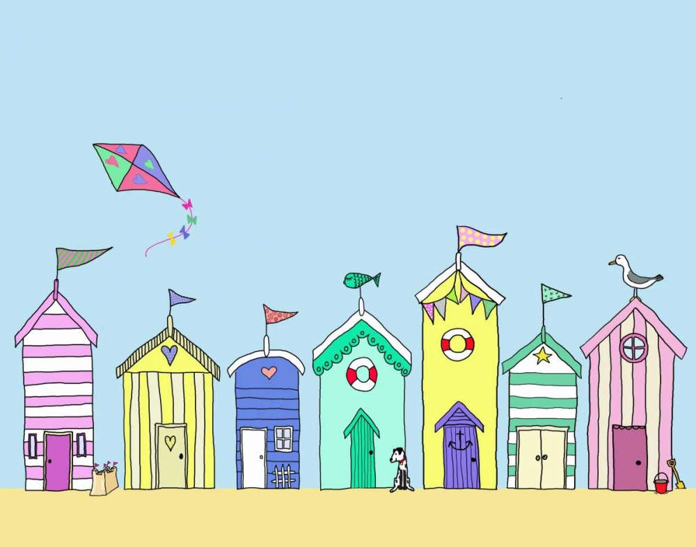 Wall Art Painting id:98994, Name: Beach Huts In a Row, Artist: Fab Funky