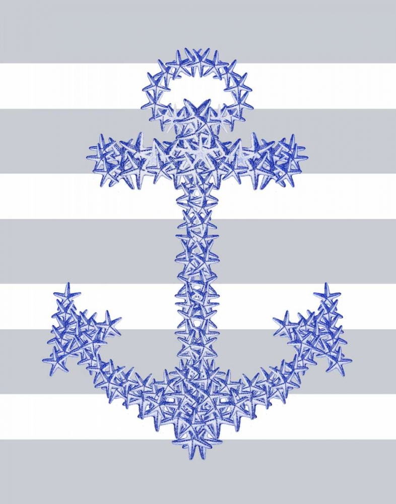 Wall art: Blue Starfish Anchor on Grey and White, by Fab Funky