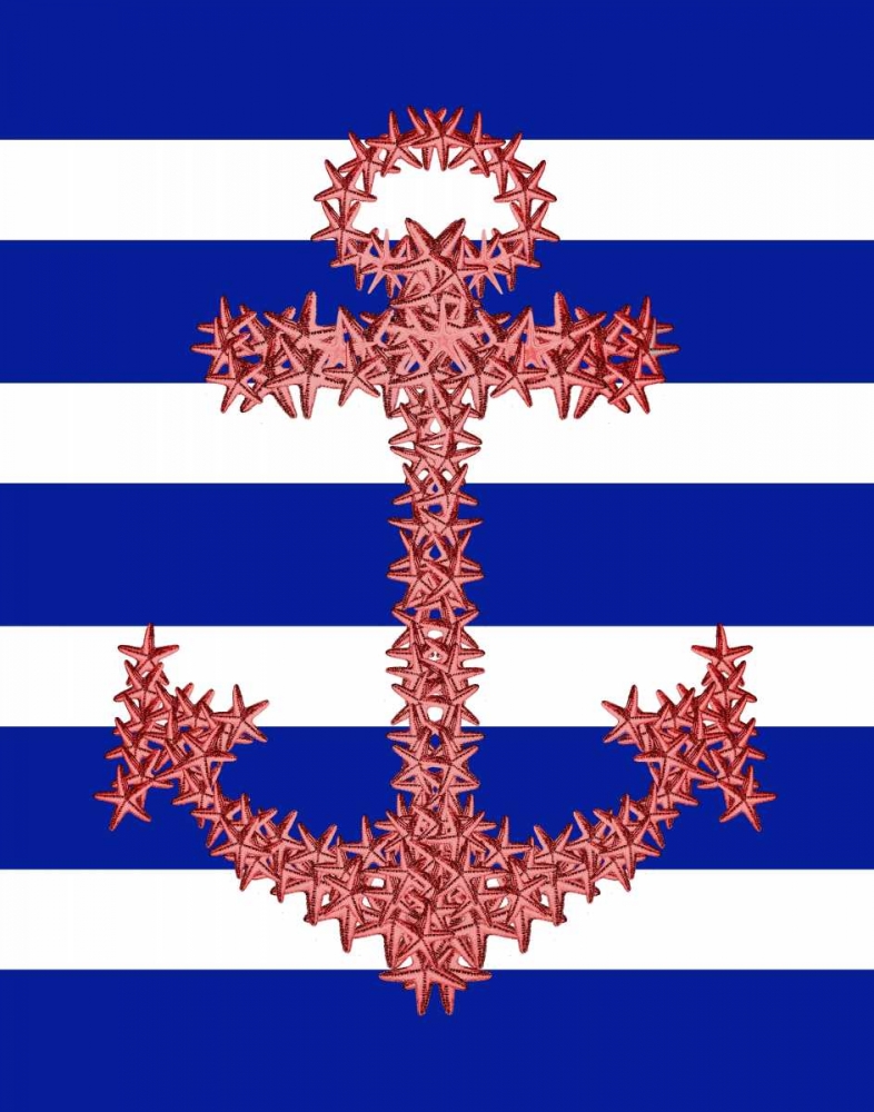 Wall art: Red Starfish Anchor on Blue and White, by Fab Funky