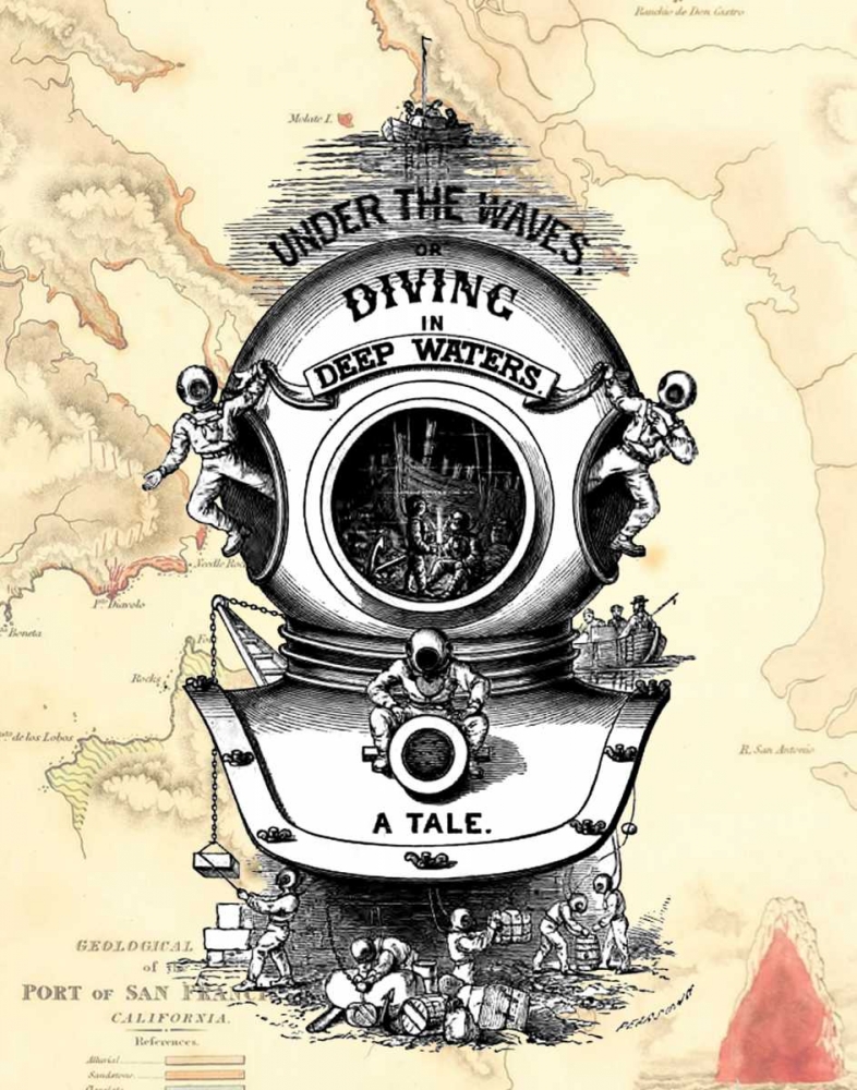 Wall art: Diving Helmet on Map, by Fab Funky