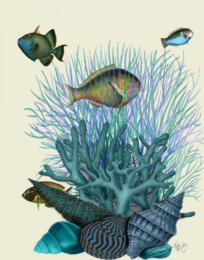 Wall art: Fish Blue Shells and Corals, by Fab Funky
