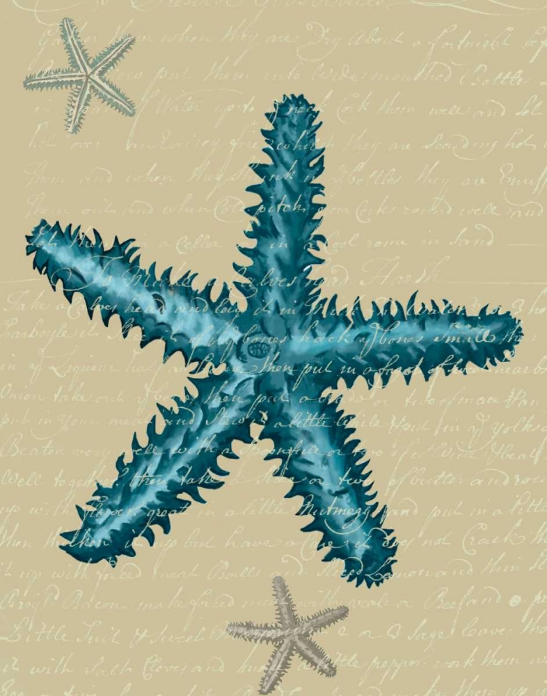 Art Print: Blue Starfish on Taupe b