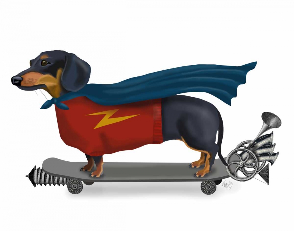 Art Print: Dachshund On Skateboard