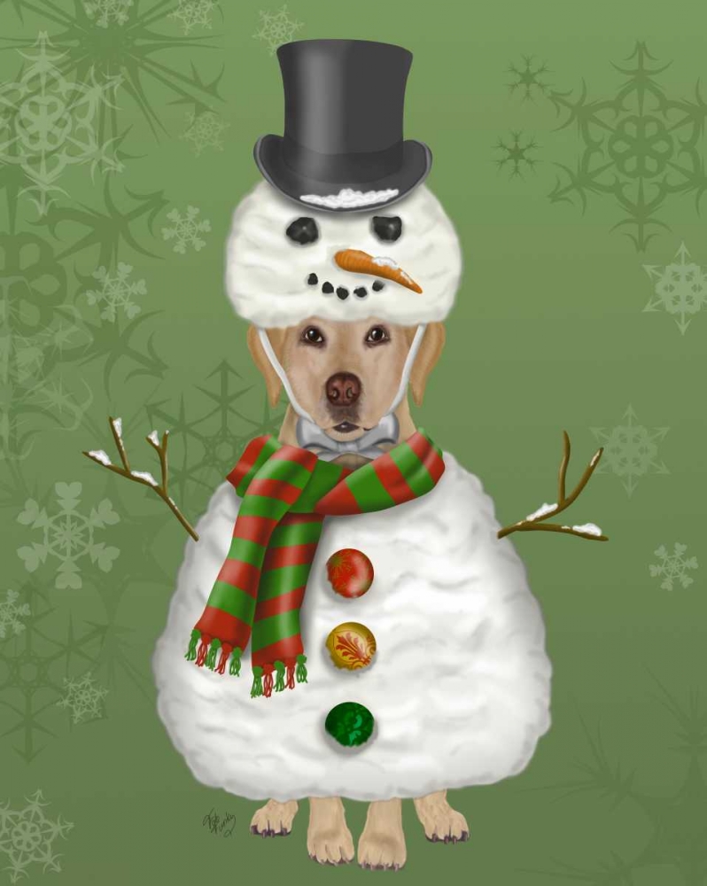 Wall Art Painting id:183907, Name: Yellow Labrador, Snowman Costume, Artist: Fab Funky