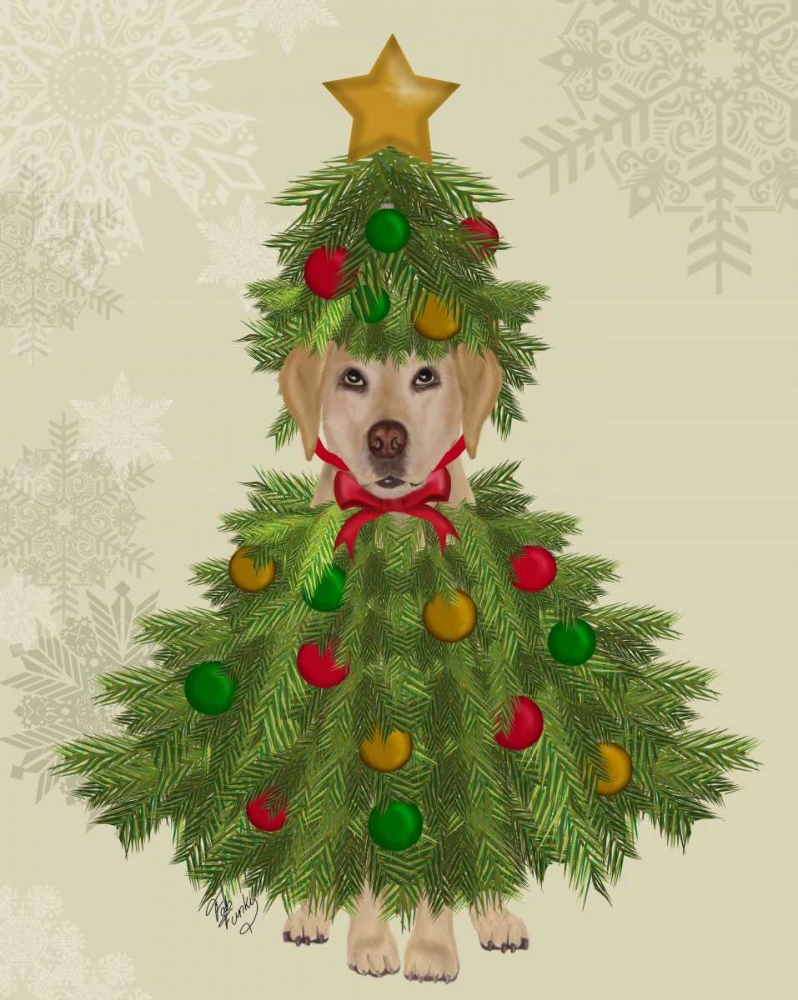 Wall Art Painting id:183939, Name: Yellow Labrador, Christmas Tree Costume, Artist: Fab Funky