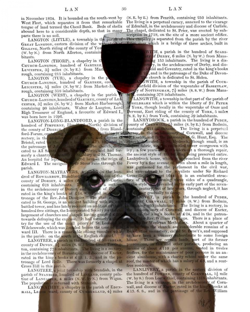 Wall Art Painting id:183955, Name: Dog Au Vin, English Bulldog, Artist: Fab Funky