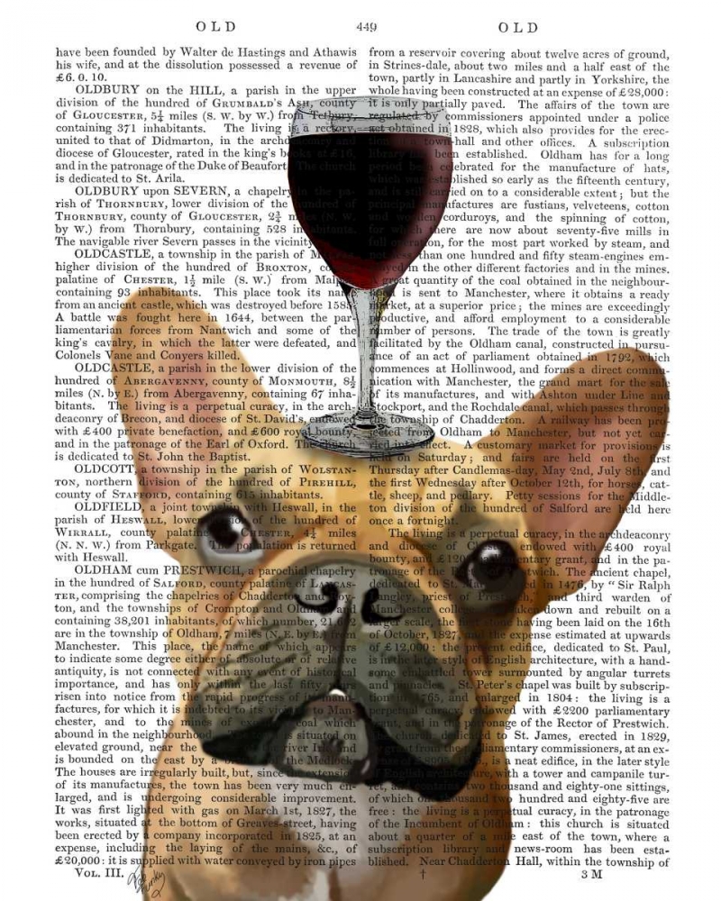Wall Art Painting id:183957, Name: Dog Au Vin, French Bulldog, Artist: Fab Funky