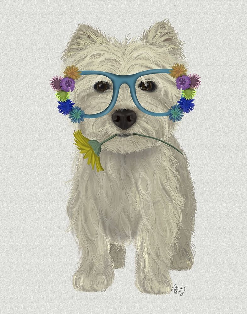 Wall Art Painting id:236533, Name: West Highland Terrier Flower Glasses, Artist: Fab Funky