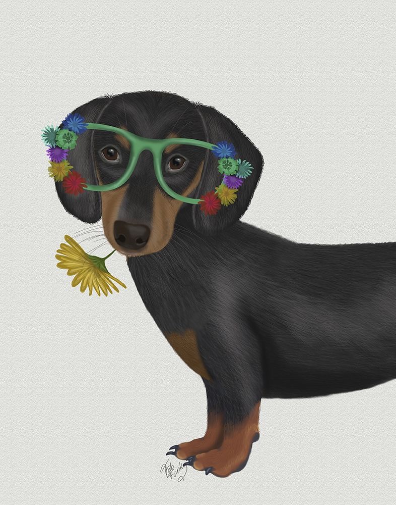 Art Print: Dachshund Flower Glasses