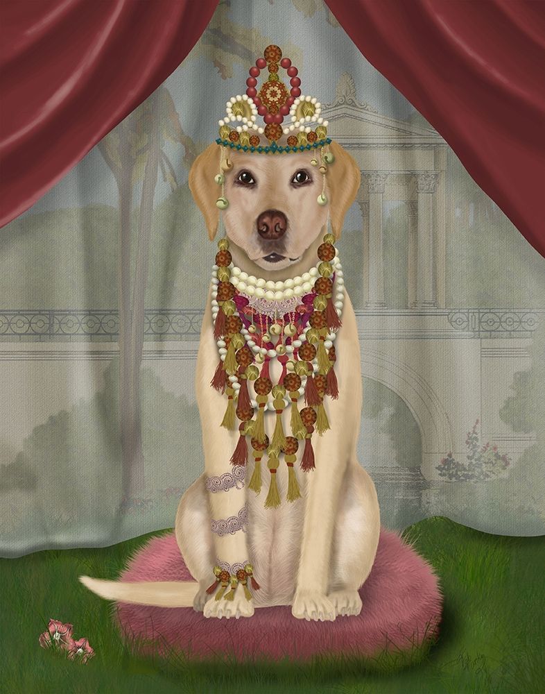 Wall Art Painting id:236570, Name: Yellow Labrador and Tiara, Full, Artist: Fab Funky
