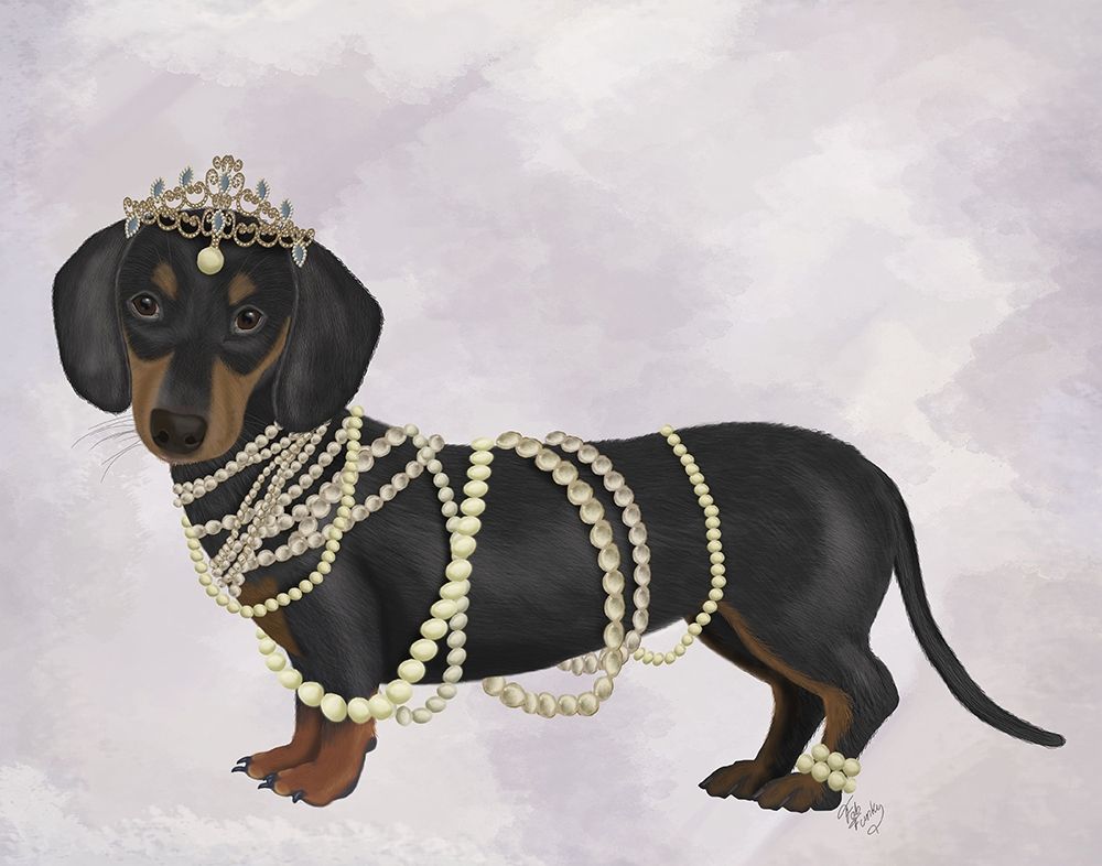 Wall Art Painting id:236577, Name: Dachshund and Pearls, Artist: Fab Funky