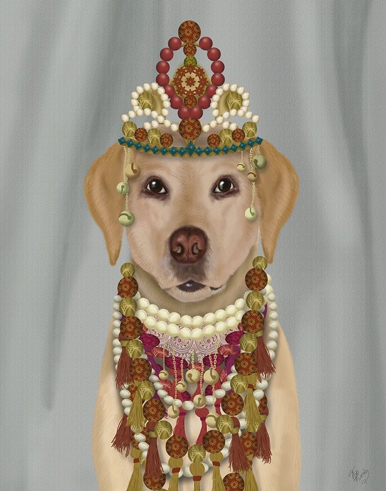 Wall Art Painting id:236585, Name: Yellow Labrador and Tiara, Portrait, Artist: Fab Funky