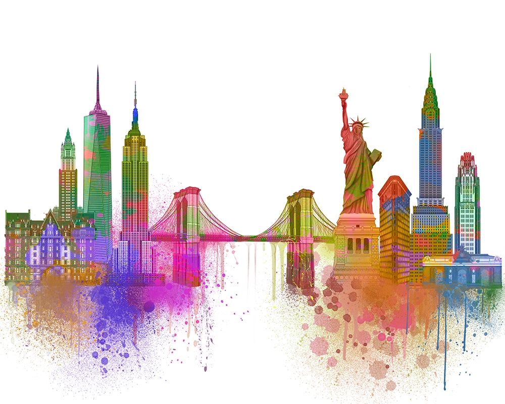 Art Print: New York Skyline Rainbow Bright 