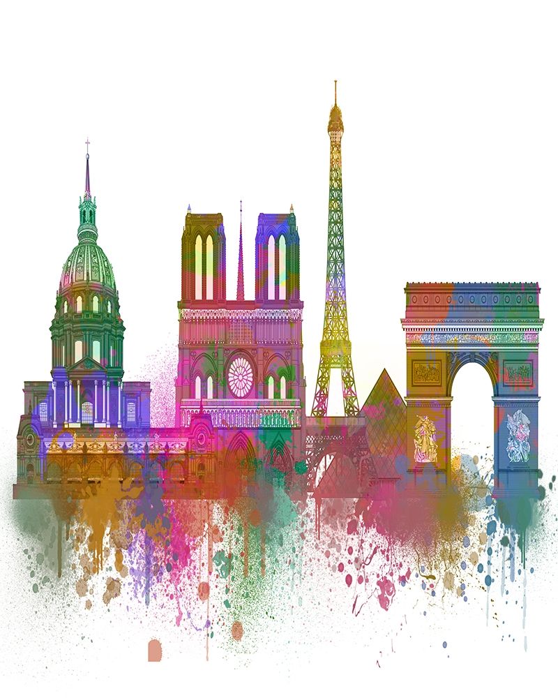 Art Print: Paris Skyline Rainbow Bright 