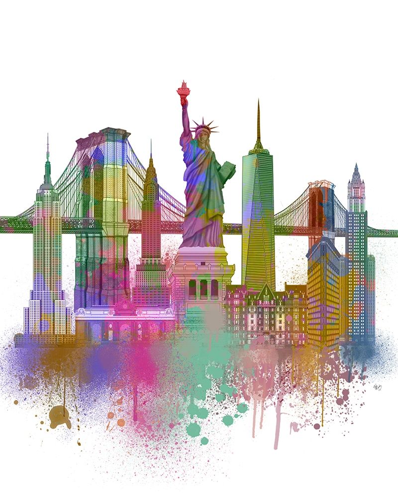 Art Print: New York Skyline Rainbow Bright 