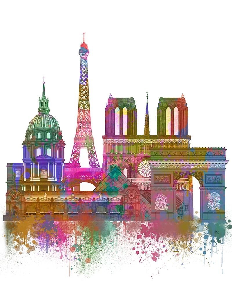 Art Print: Paris Skyline Rainbow Bright 