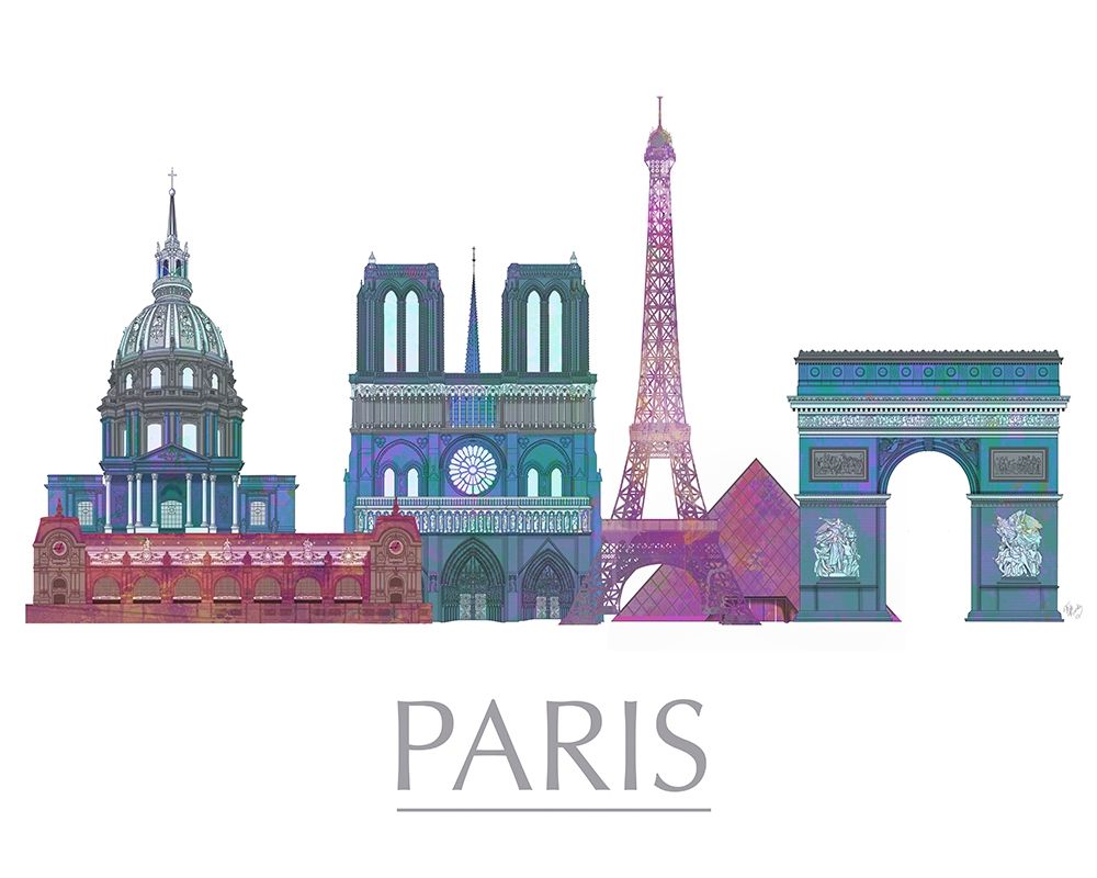 Wall Art Painting id:231085, Name: Paris Skyline Coloured Buildings, Artist: Fab Funky 