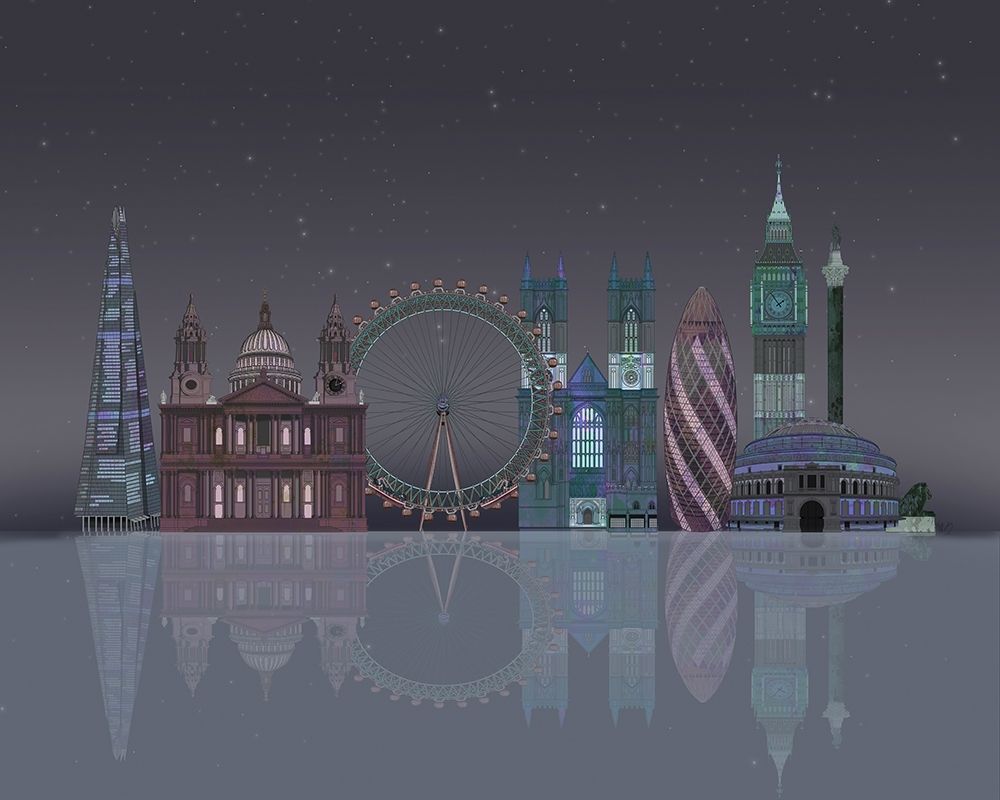 Art Print: London Skyline Night Reflections