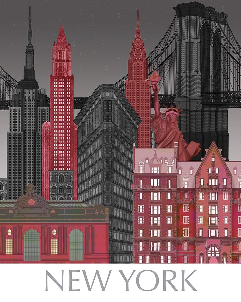 Art Print: New York Elevations by Night Red