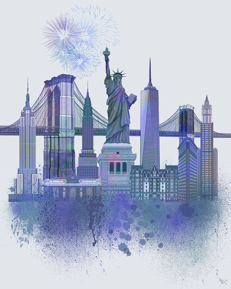 Art Print: New York Skyline Watercolour Splash Blue