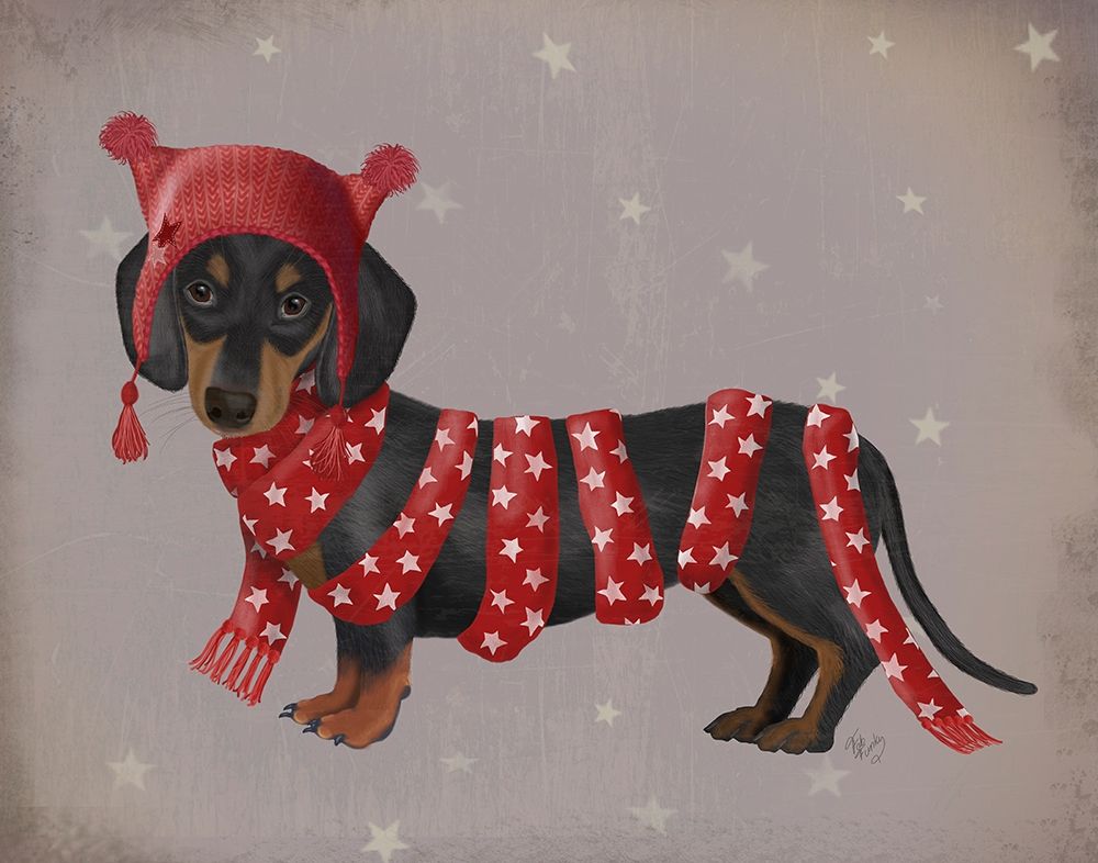 Art Print: Dachshund and Long Scarf