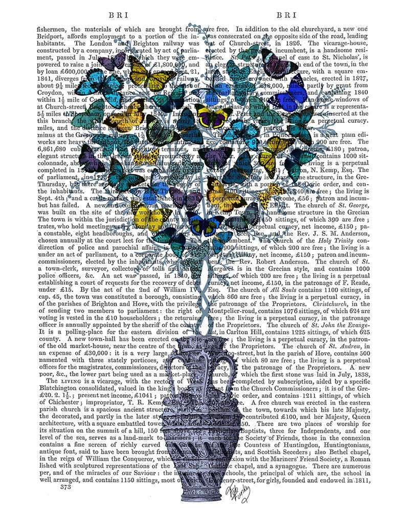 Wall Art Painting id:245634, Name: Butterfly Heart Bush, Blue and Yellow, Artist: Fab Funky