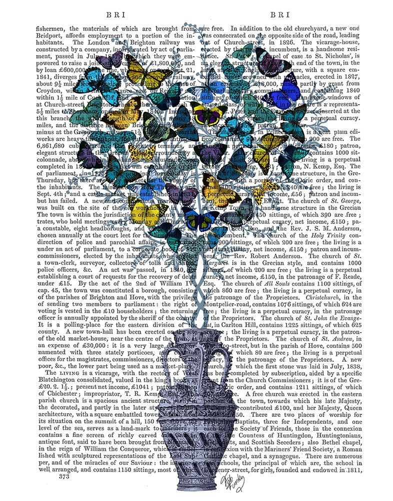 Art Print: Butterfly Heart Bush, Blue and Yellow