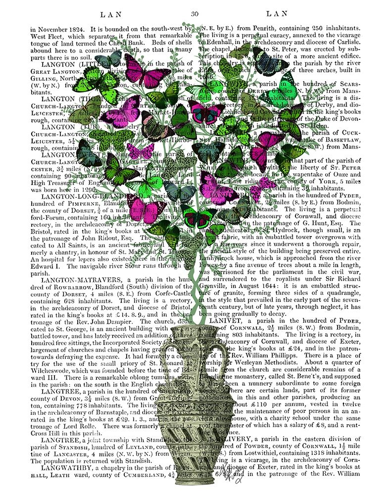 Wall Art Painting id:245635, Name: Butterfly Heart Bush, Green and Pink, Artist: Fab Funky