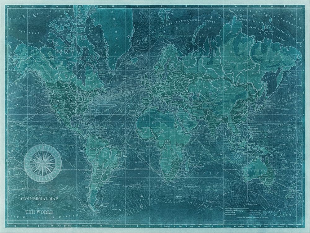 Wall Art Painting id:226730, Name: Azure World Map, Artist: Vision Studio