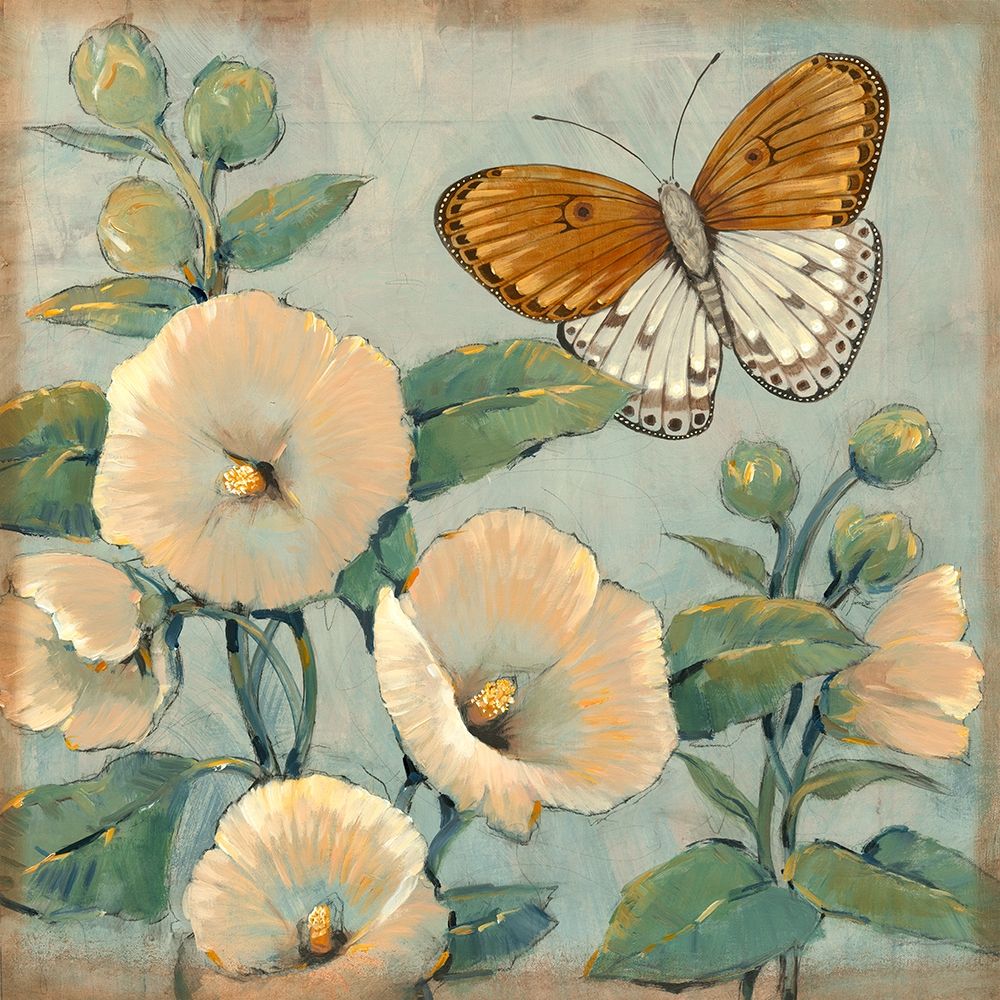 Wall Art Painting id:211732, Name: Butterfly and Hollyhocks I, Artist: OToole, Tim
