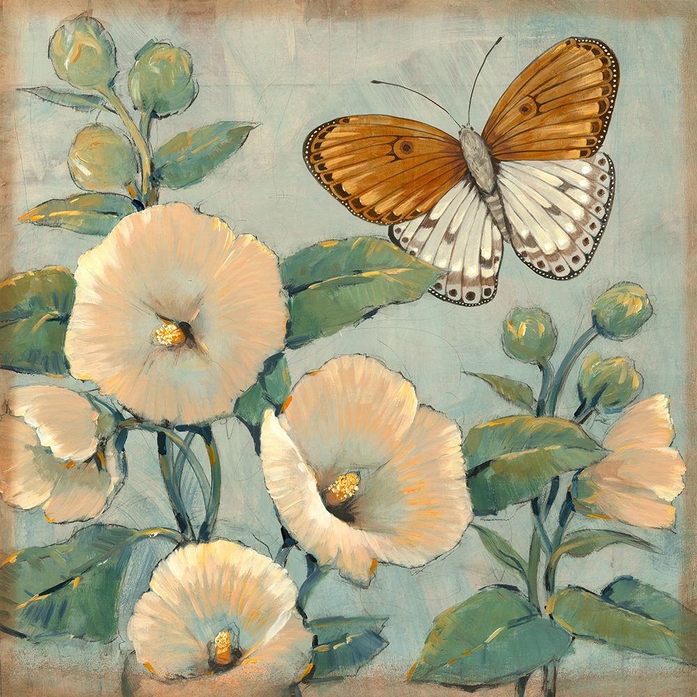 Wall art: Butterfly and Hollyhocks I, by OToole, Tim