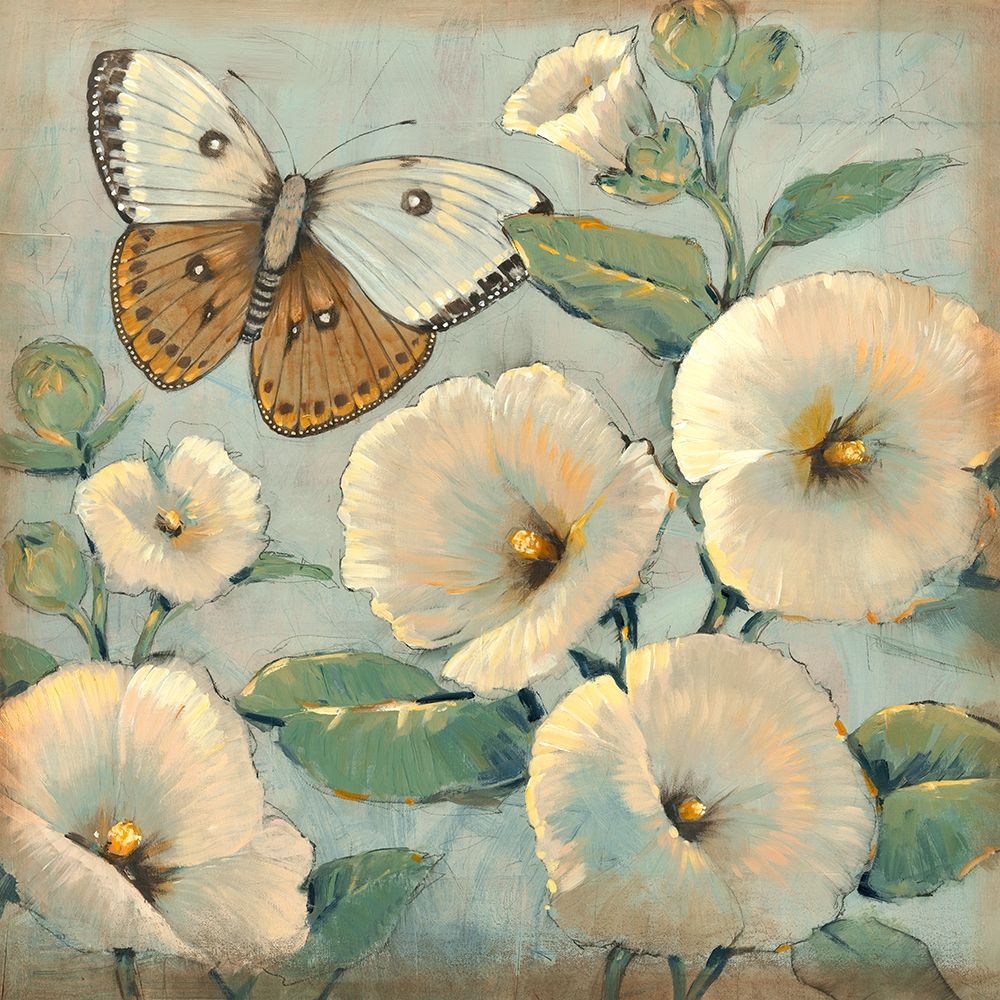 Wall art: Butterfly and Hollyhocks II, by OToole, Tim