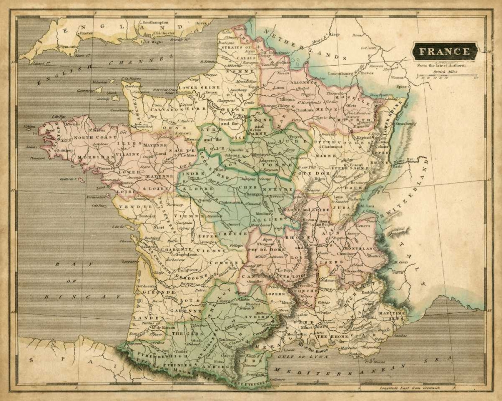 Wall Art Painting id:77490, Name: Thomsons Map of France, Artist: Thomson