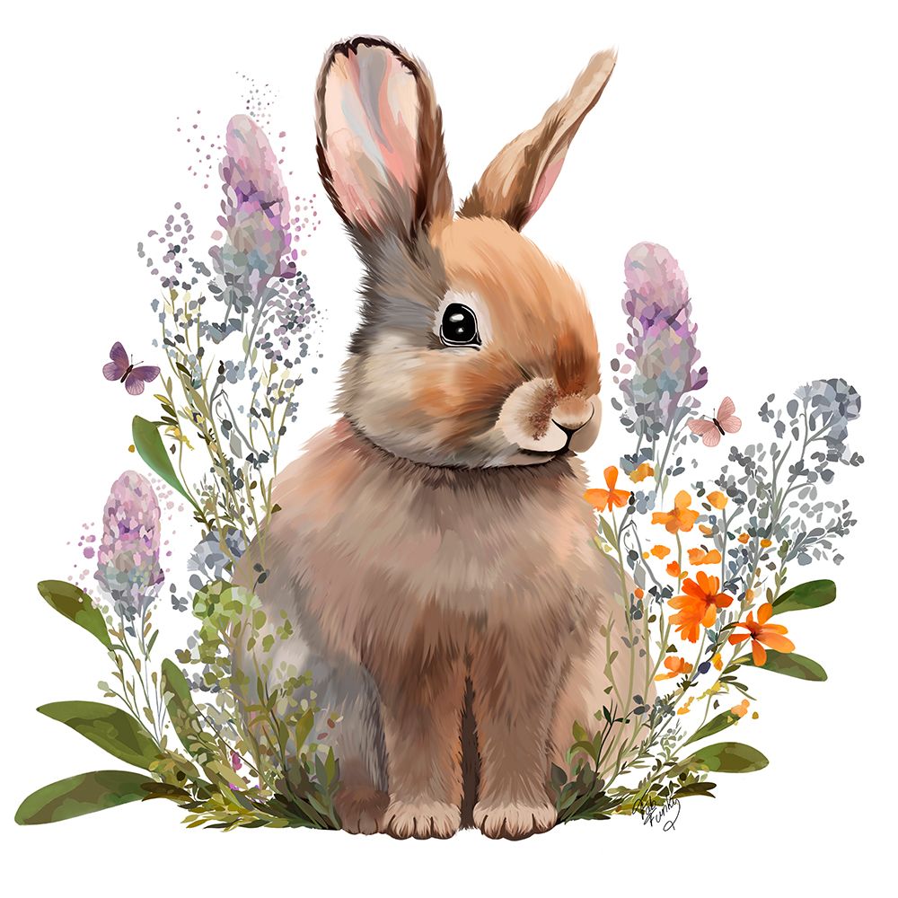 Wall Art Painting id:596625, Name: Rabbit in Lupins, Artist: Fab Funky